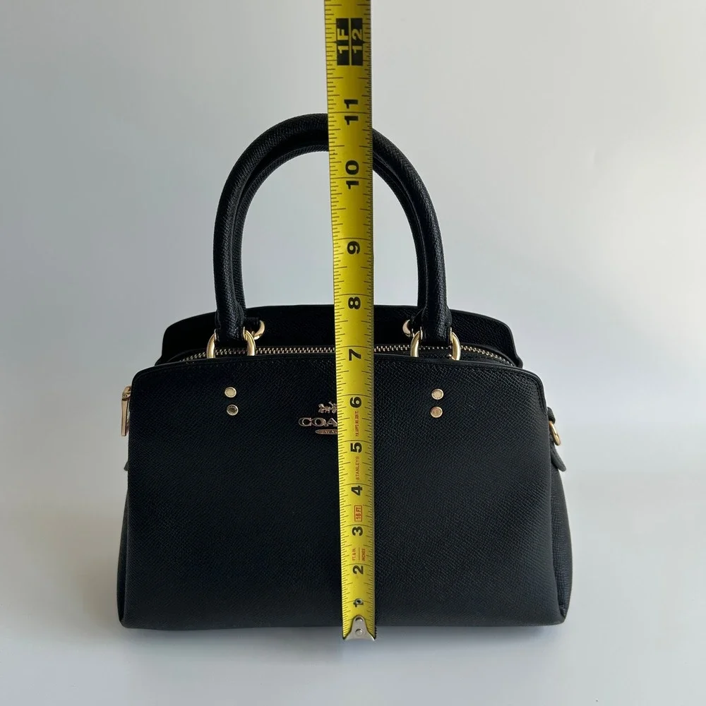 Coach Lillie Carryall Black Crossgrain Leather Satchel Excellent